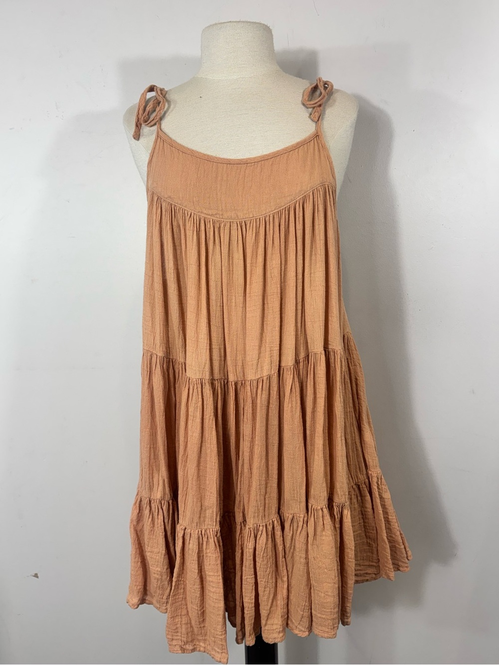 Honorine Peach Apricot Gauze Tiered Mini Dress - Size XS